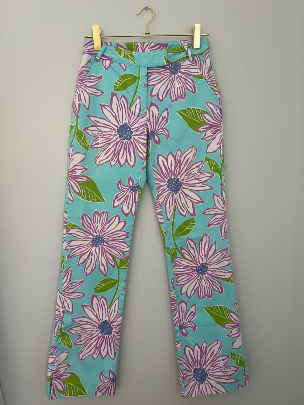 Vintage White Label Lilly Pulitzer Rare Teal Pink Purple Floral Pants Size 2